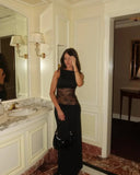 Aaliyah | High Neck Lace Panel Maxi – Sleeveless Sheer Waist Evening Summer Dress