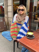 Adair | Oversized Striped Knit Sweater – Crew Neck Drop Shoulder Long Sleeve