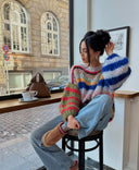 Adair | Oversized Striped Knit Sweater – Crew Neck Drop Shoulder Long Sleeve