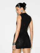 Adalyn | Rhinestone Mini Dress – Evening Mock Neck Sleeveless Allover Studs