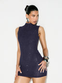 Adalyn | Rhinestone Mini Dress – Evening Mock Neck Sleeveless Allover Studs