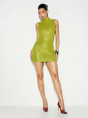 Adalyn | Rhinestone Mini Dress – Evening Mock Neck Sleeveless Allover Studs