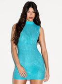 Adalyn | Rhinestone Mini Dress – Evening Mock Neck Sleeveless Allover Studs