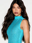 Adalyn | Rhinestone Mini Dress – Evening Mock Neck Sleeveless Allover Studs