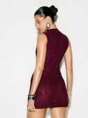 Adalyn | Rhinestone Mini Dress – Evening Mock Neck Sleeveless Allover Studs