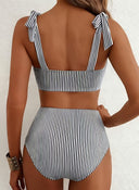Adele | Striped Bikini Set – Beach Swim High Waisted Tie Shoulder Two Piece
