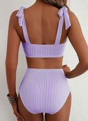 Adele | Striped Bikini Set – Beach Swim High Waisted Tie Shoulder Two Piece
