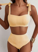 Adele | Striped Bikini Set – Beach Swim High Waisted Tie Shoulder Two Piece