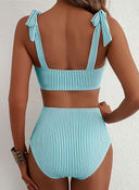 Adele | Striped Bikini Set – Beach Swim High Waisted Tie Shoulder Two Piece