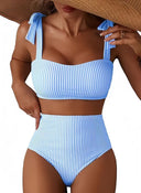 Adele | Striped Bikini Set – Beach Swim High Waisted Tie Shoulder Two Piece