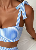 Adele | Striped Bikini Set – Beach Swim High Waisted Tie Shoulder Two Piece