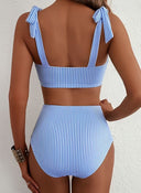 Adele | Striped Bikini Set – Beach Swim High Waisted Tie Shoulder Two Piece