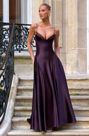Ailsa | Formal Solid Maxi Dress – Wedding Guest Plunge Neck Full Skirt