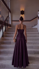 Ailsa | Formal Solid Maxi Dress – Wedding Guest Plunge Neck Full Skirt