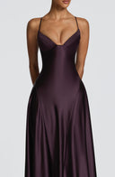 Ailsa | Formal Solid Maxi Dress – Wedding Guest Plunge Neck Full Skirt
