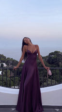 Ailsa | Formal Solid Maxi Dress – Wedding Guest Plunge Neck Full Skirt
