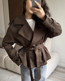 Ainsley | Cropped Trench Jacket – Belted Lapel Long Sleeve Casual Wear