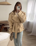 Ainsley | Cropped Trench Jacket – Belted Lapel Long Sleeve Casual Wear