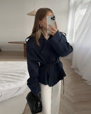 Ainsley | Cropped Trench Jacket – Belted Lapel Long Sleeve Casual Wear