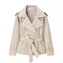 Ainsley | Cropped Trench Jacket – Belted Lapel Long Sleeve Casual Wear