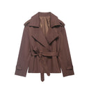 Ainsley | Cropped Trench Jacket – Belted Lapel Long Sleeve Casual Wear