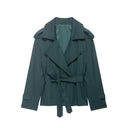 Ainsley | Cropped Trench Jacket – Belted Lapel Long Sleeve Casual Wear