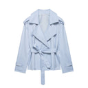 Ainsley | Cropped Trench Jacket – Belted Lapel Long Sleeve Casual Wear