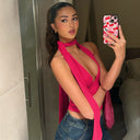 Aislinn | Halter Crop Top – Casual Plunge Neck Scarf Tie Open Back Ruched Front