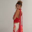 Aislinn | Halter Crop Top – Casual Plunge Neck Scarf Tie Open Back Ruched Front