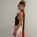 Aislinn | Halter Crop Top – Casual Plunge Neck Scarf Tie Open Back Ruched Front