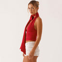 Aislinn | Halter Crop Top – Casual Plunge Neck Scarf Tie Open Back Ruched Front