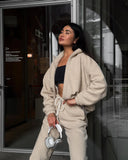 Aiyana | Fleece Two Piece Set – Casual Zip Jacket Long Sleeve Wide Leg Pants