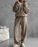 Aiyana | Fleece Two Piece Set – Casual Zip Jacket Long Sleeve Wide Leg Pants