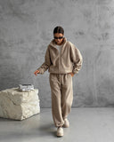 Aiyana | Fleece Two Piece Set – Casual Zip Jacket Long Sleeve Wide Leg Pants