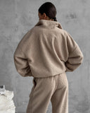 Aiyana | Fleece Two Piece Set – Casual Zip Jacket Long Sleeve Wide Leg Pants