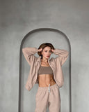 Aiyana | Fleece Two Piece Set – Casual Zip Jacket Long Sleeve Wide Leg Pants
