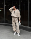 Aiyana | Fleece Two Piece Set – Casual Zip Jacket Long Sleeve Wide Leg Pants