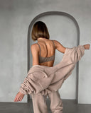Aiyana | Fleece Two Piece Set – Casual Zip Jacket Long Sleeve Wide Leg Pants