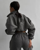 Aiyana | Fleece Two Piece Set – Casual Zip Jacket Long Sleeve Wide Leg Pants