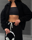 Aiyana | Fleece Two Piece Set – Casual Zip Jacket Long Sleeve Wide Leg Pants