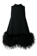 Alaina | Solid Mini Dress – Party Mock Neck Sleeveless Feather Trim Hem