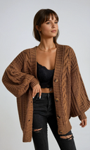 Alana | Oversized Cable Knit Cardigan – Button Front Long Sleeve Casual