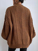 Alana | Oversized Cable Knit Cardigan – Button Front Long Sleeve Casual