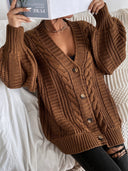 Alana | Oversized Cable Knit Cardigan – Button Front Long Sleeve Casual