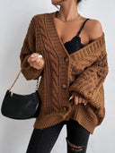 Alana | Oversized Cable Knit Cardigan – Button Front Long Sleeve Casual