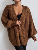 Alana | Oversized Cable Knit Cardigan – Button Front Long Sleeve Casual