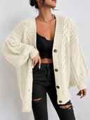Alana | Oversized Cable Knit Cardigan – Button Front Long Sleeve Casual