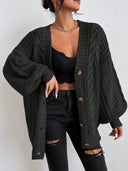 Alana | Oversized Cable Knit Cardigan – Button Front Long Sleeve Casual