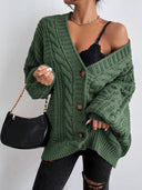 Alana | Oversized Cable Knit Cardigan – Button Front Long Sleeve Casual