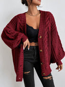 Alana | Oversized Cable Knit Cardigan – Button Front Long Sleeve Casual